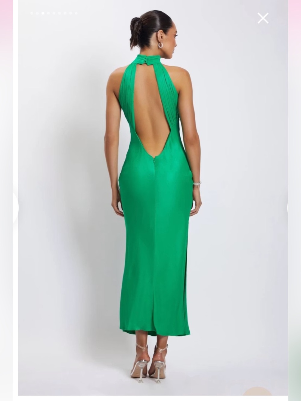 Meshki Emerald Green Backless Halter Midi Dress